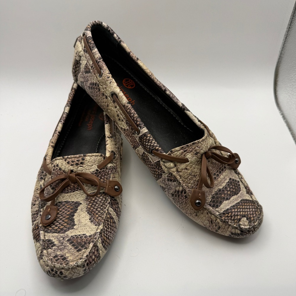 Marc Joseph New York Womens Snakeskin Print Leather Driving Loafers Tan Brown